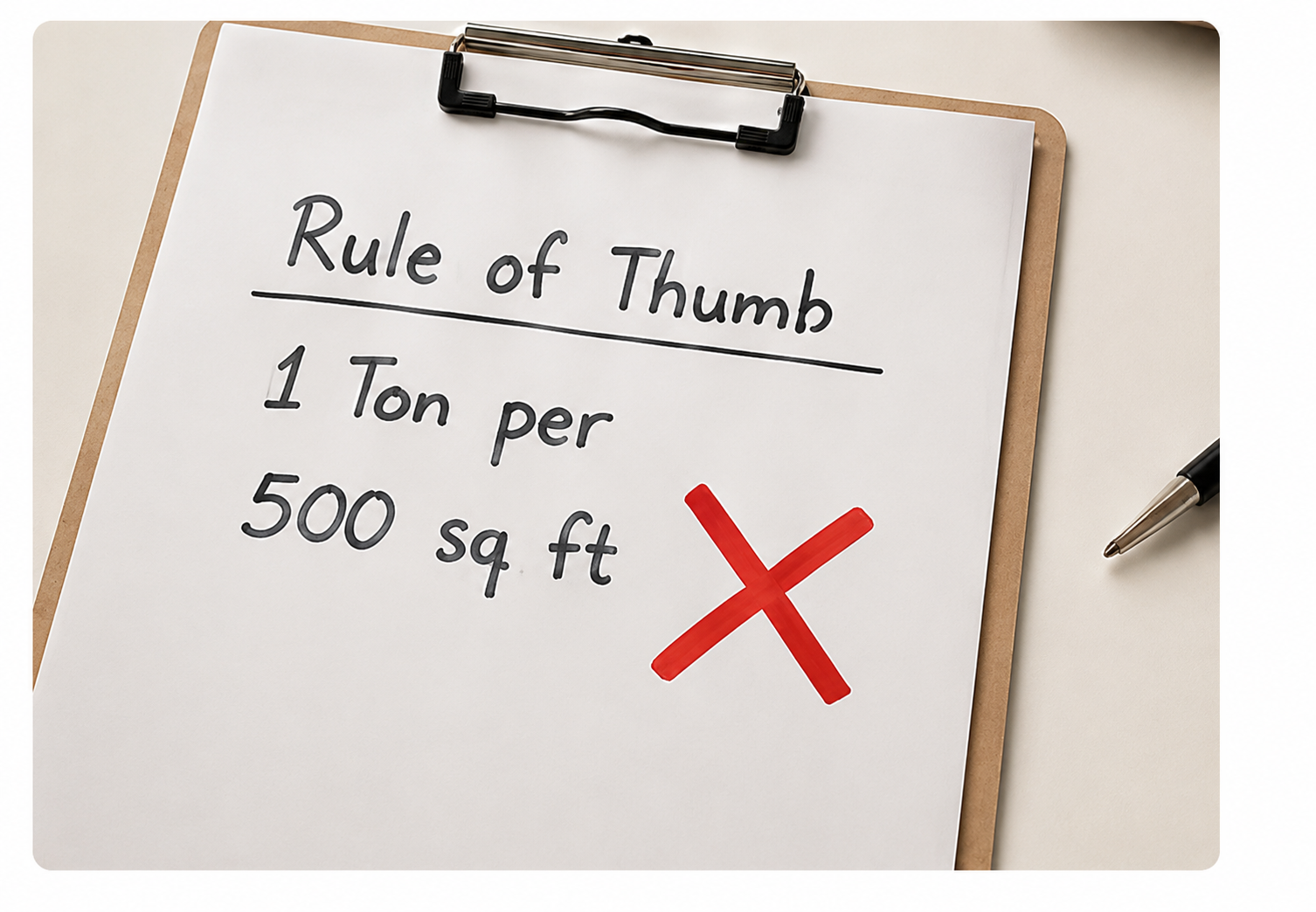 HVAC sizing rule of thumb notes on clipboard