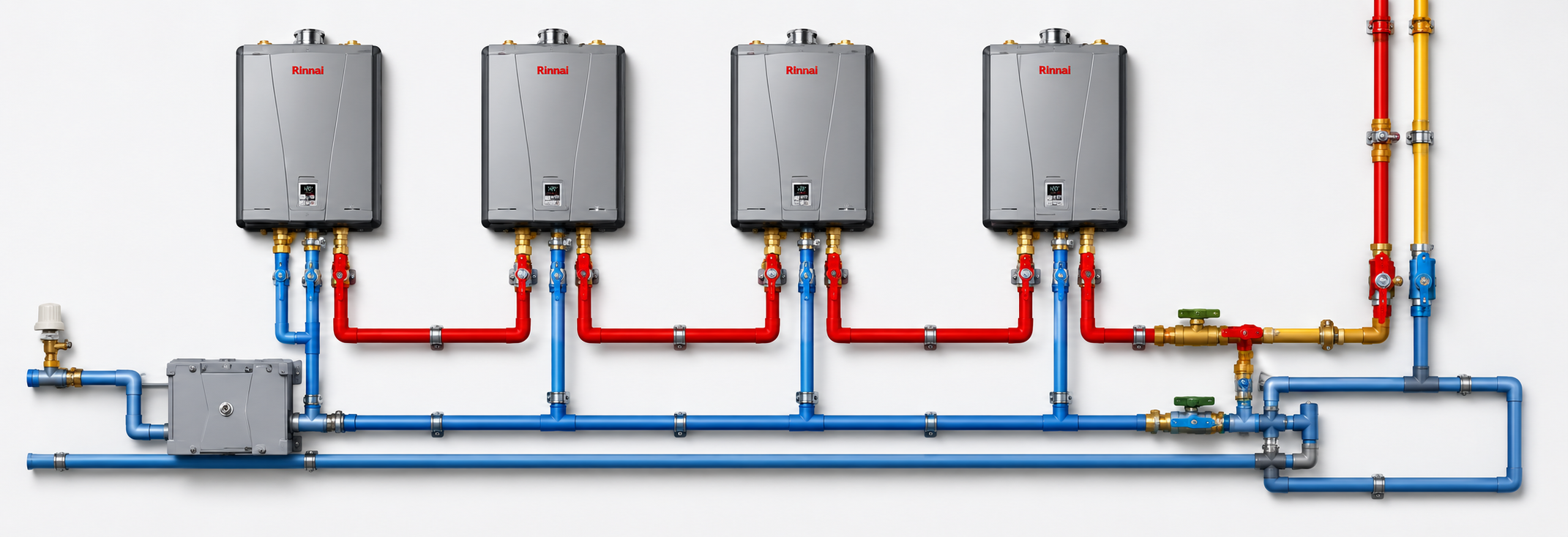 Manifolded tankless water heater system schematic