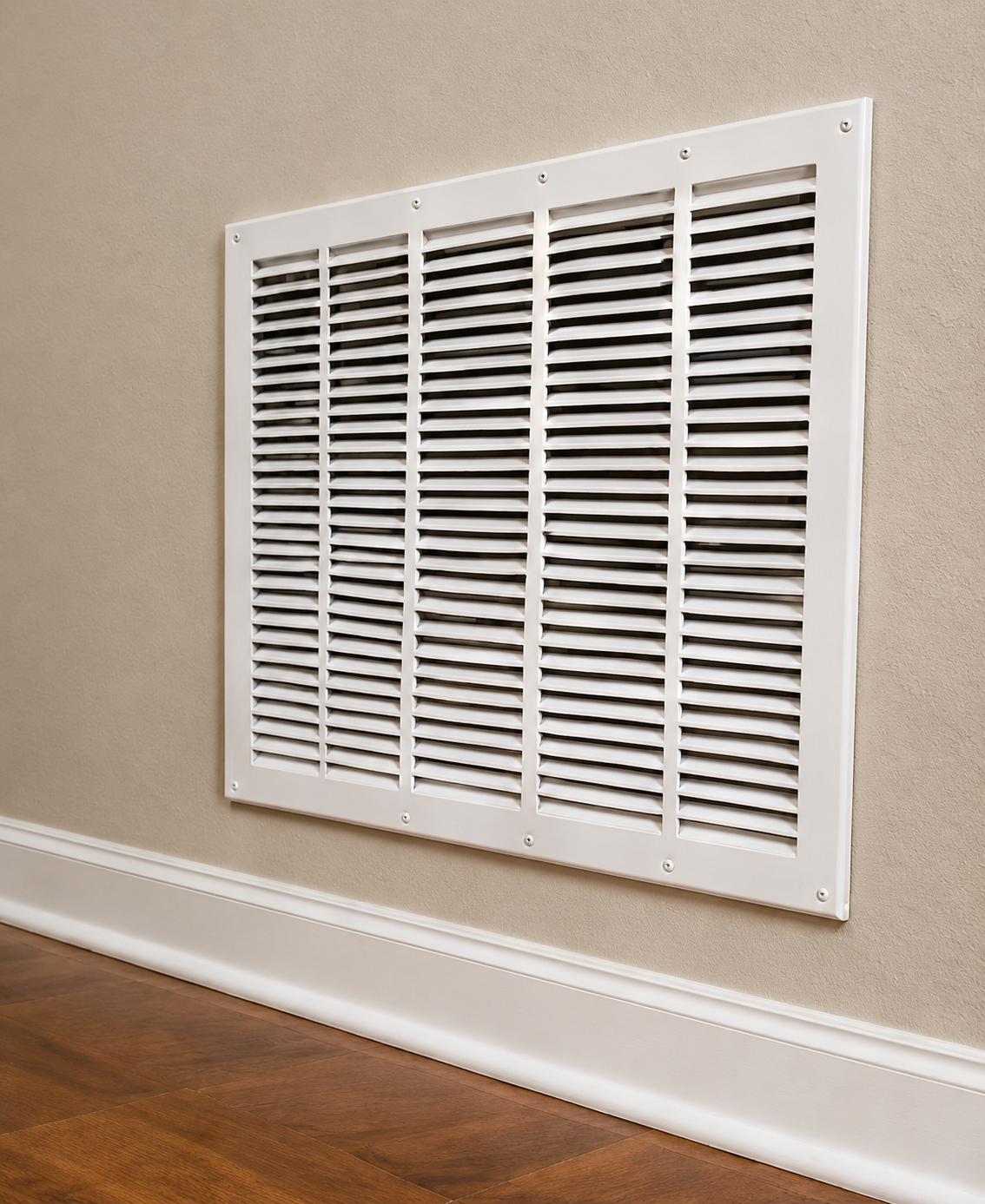 Wall-mounted return air grille close-up