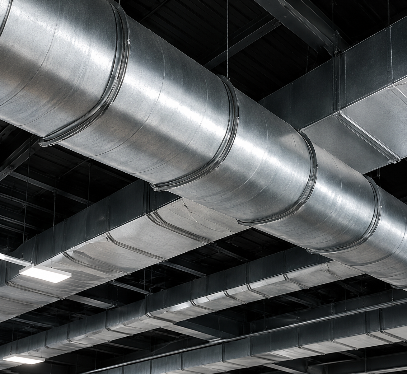 Large circular ductwork in commercial ceiling
