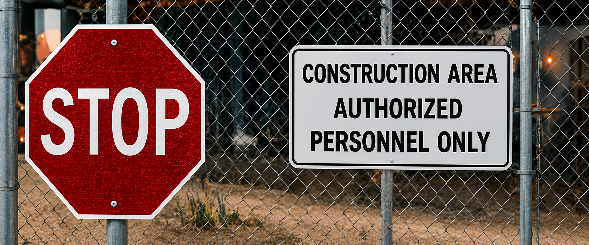 Stop sign and construction area authorized personnel only sign