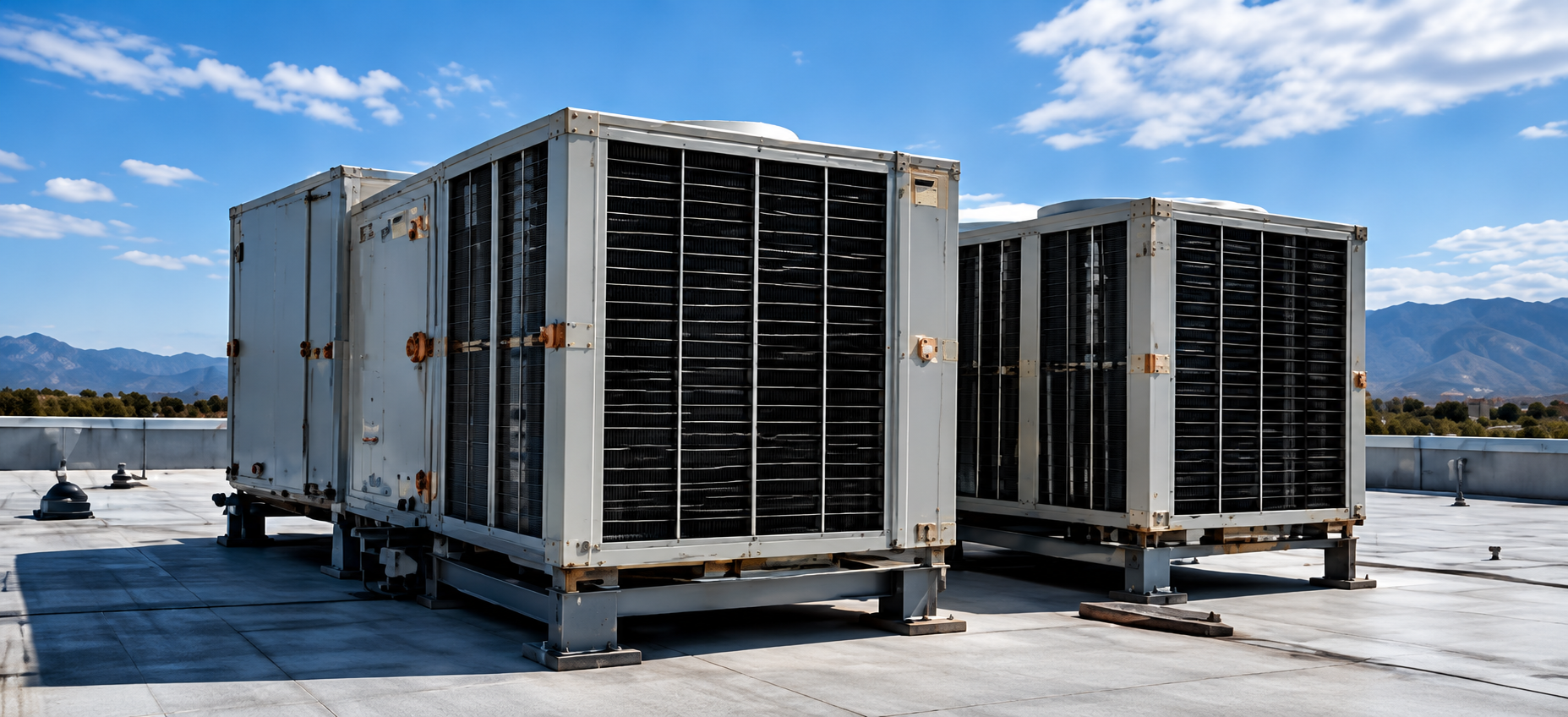 Commercial rooftop HVAC condenser units