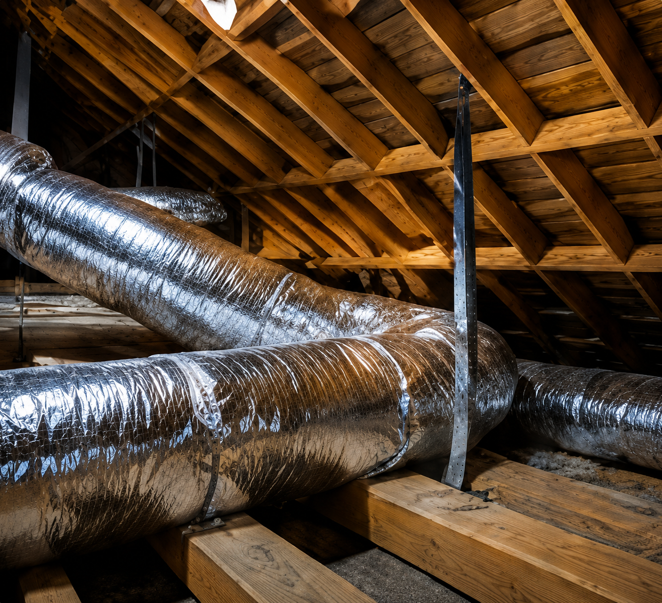 Insulated flexible ductwork in an attic space