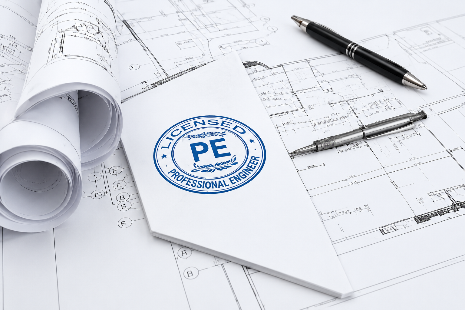 Professional Engineer stamp on rolled construction drawings