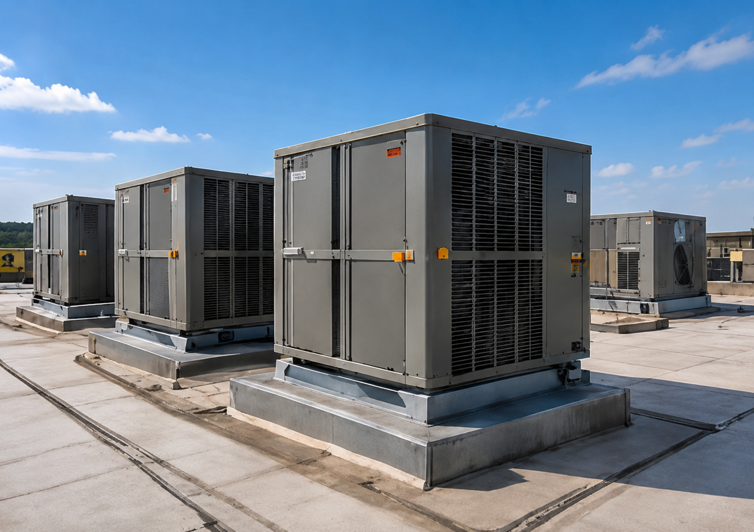 Commercial rooftop HVAC condenser units