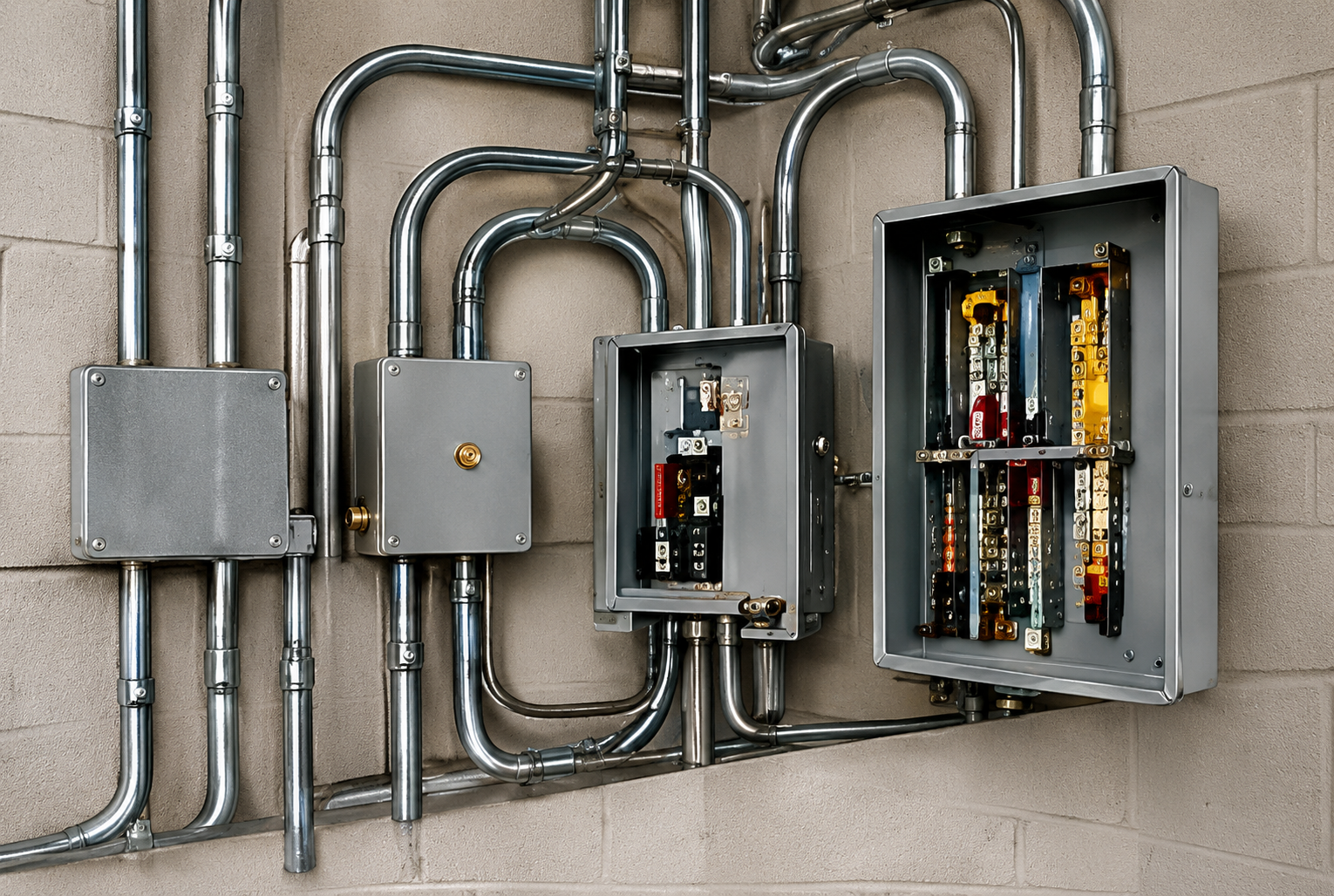 Electrical conduits and junction boxes for HVAC equipment